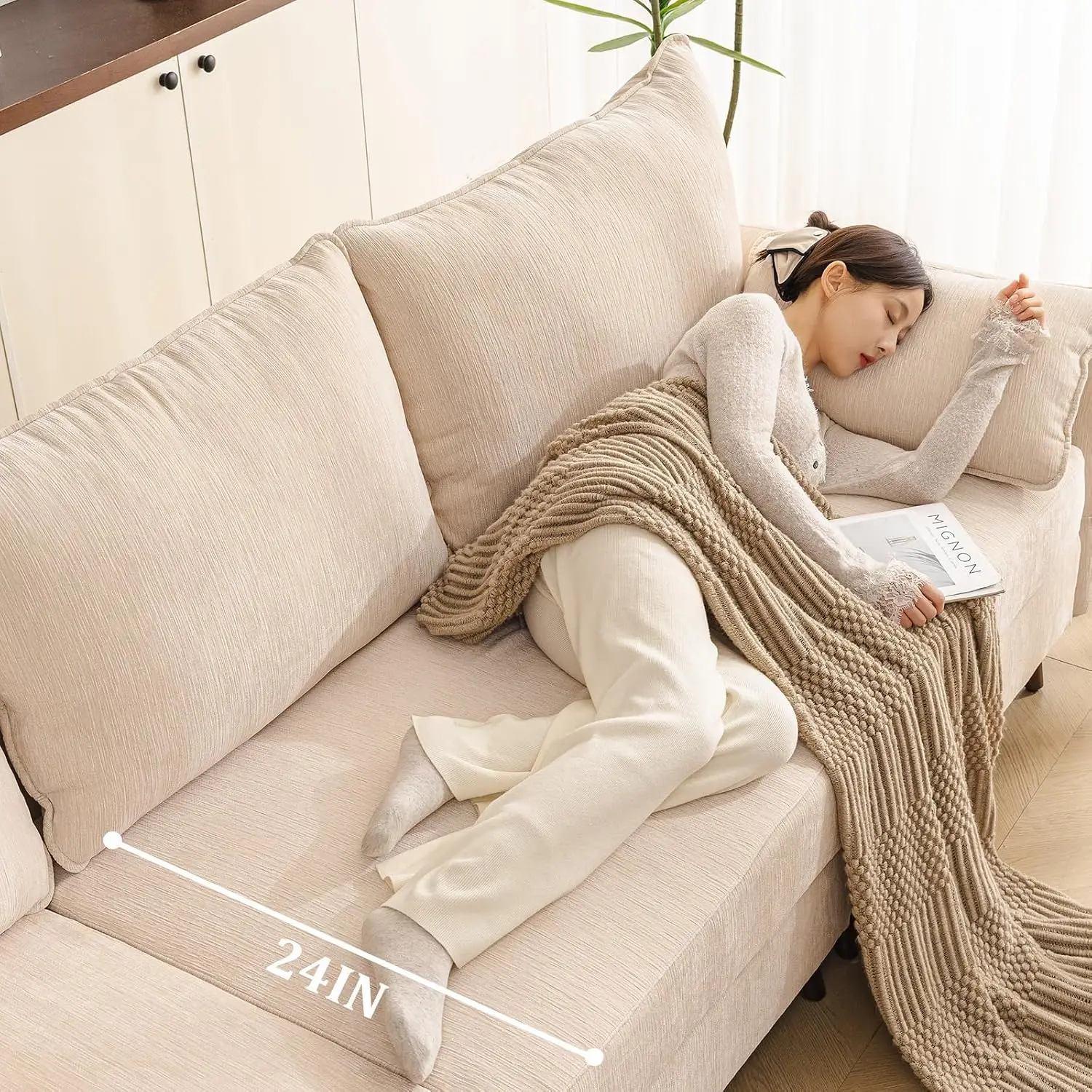 104'' Modular Sectional Sofa with Storage,L Shaped,Velet,Cream, Customized