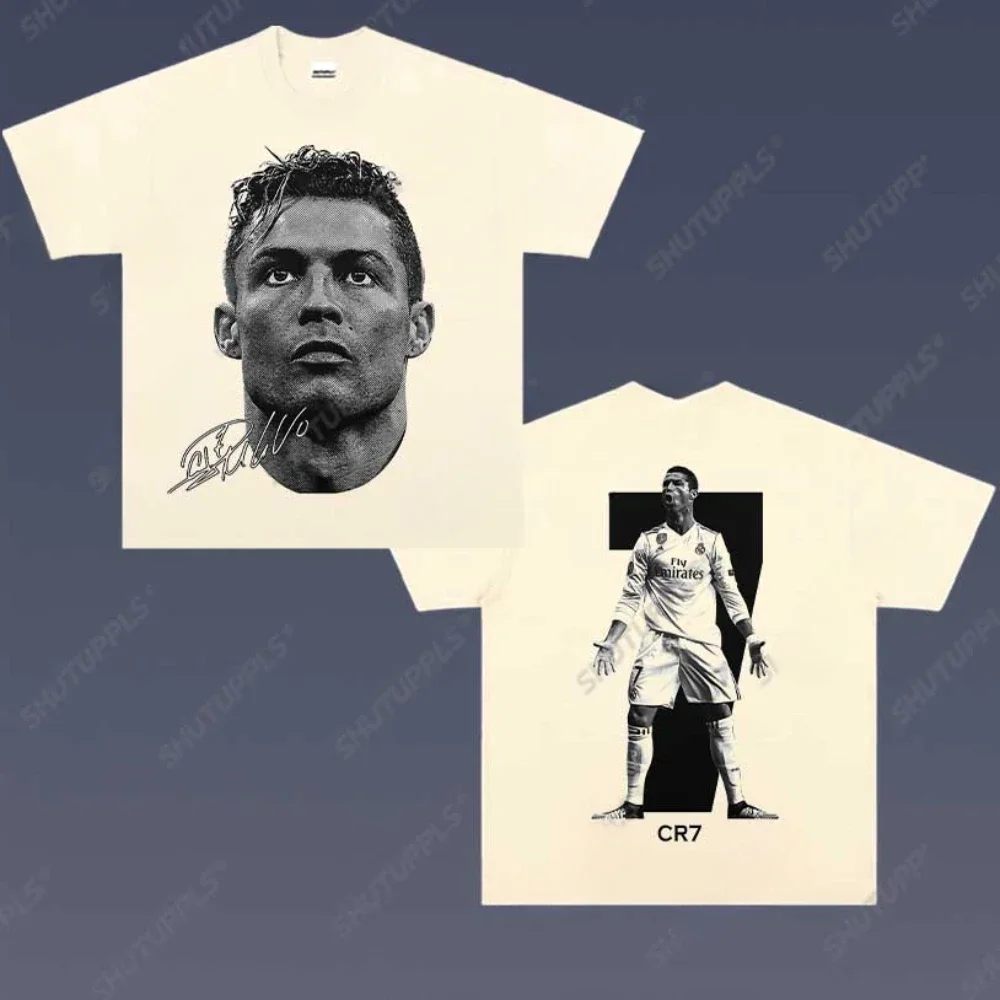 كريستيانو رونالدو كبير الحجم تي شيرت نيمار لكرة القدم نجم طباعة القطن قصير الأكمام تي شيرت الرجال النساء الملابس Athleisure الصيف