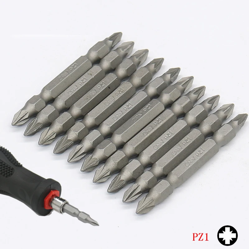 Pozidriv PZ0 PZ1 PZ2 PZ3 Bit Set Chrome Vanadium Steel 65mm Long 1/4 inch 6.35mm Hex Shank Double Ended Screwdriver Bits