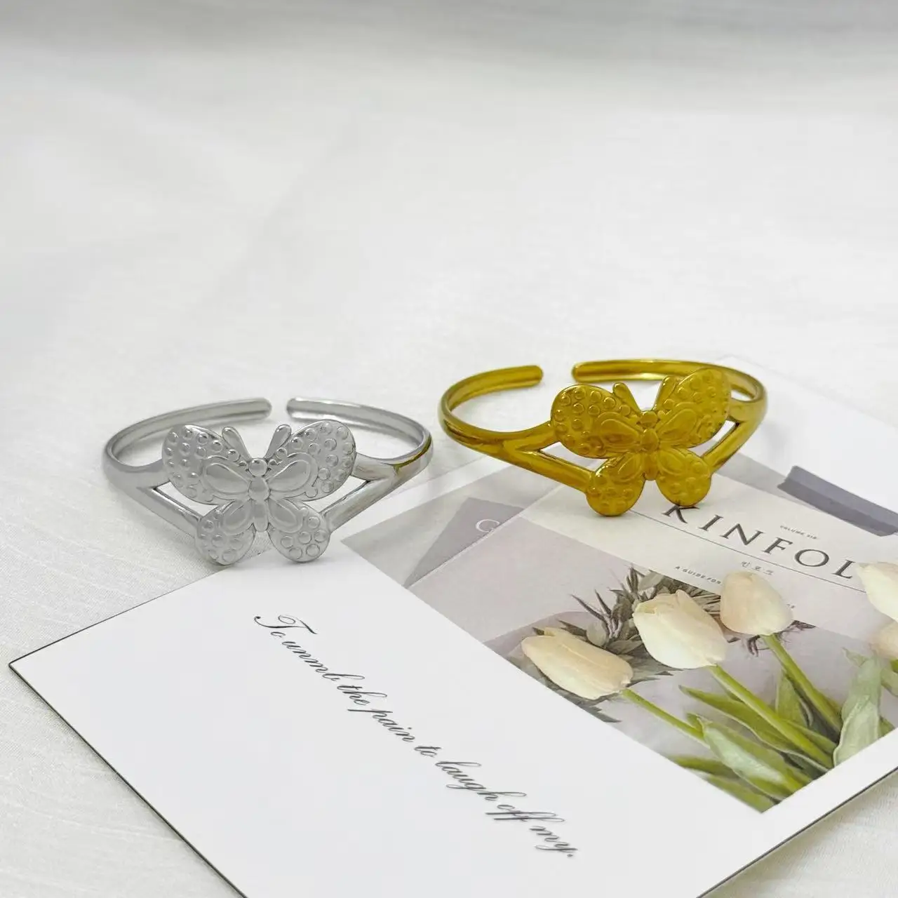 

Ele Stainl Steel Bracelet for Women Flat Exaggerated Titanium Steel Luxury Feelings Cross-Border Jewelry