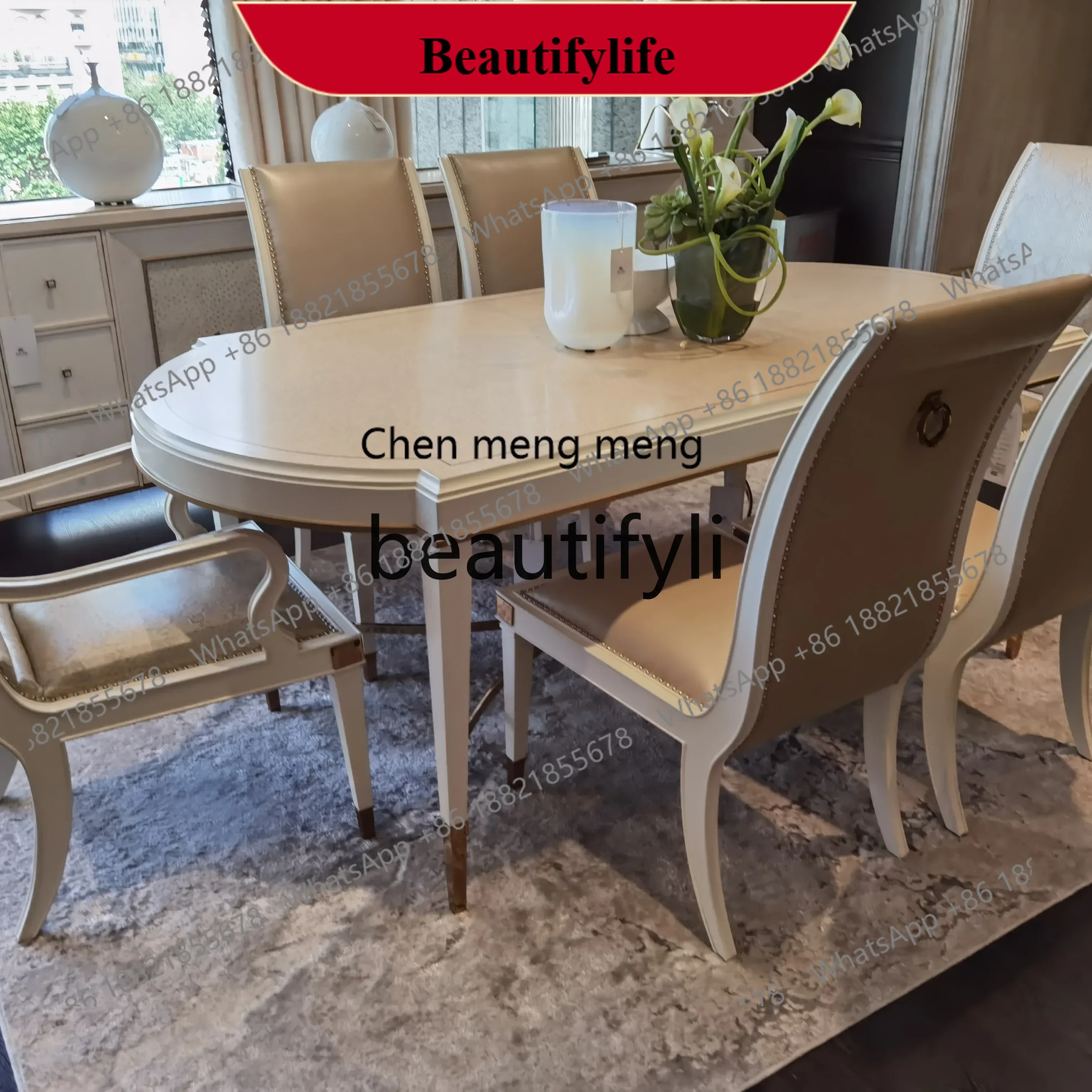 

z183 American light luxury solid wood long dining table is simple and retro, the dining table and chair combination are custom