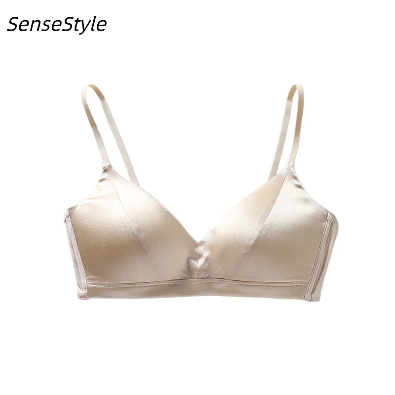 Women 93% Real Silk Satin Bra Spring Summer Wire Free Breathable, Solid Color, Comfortable,underwear