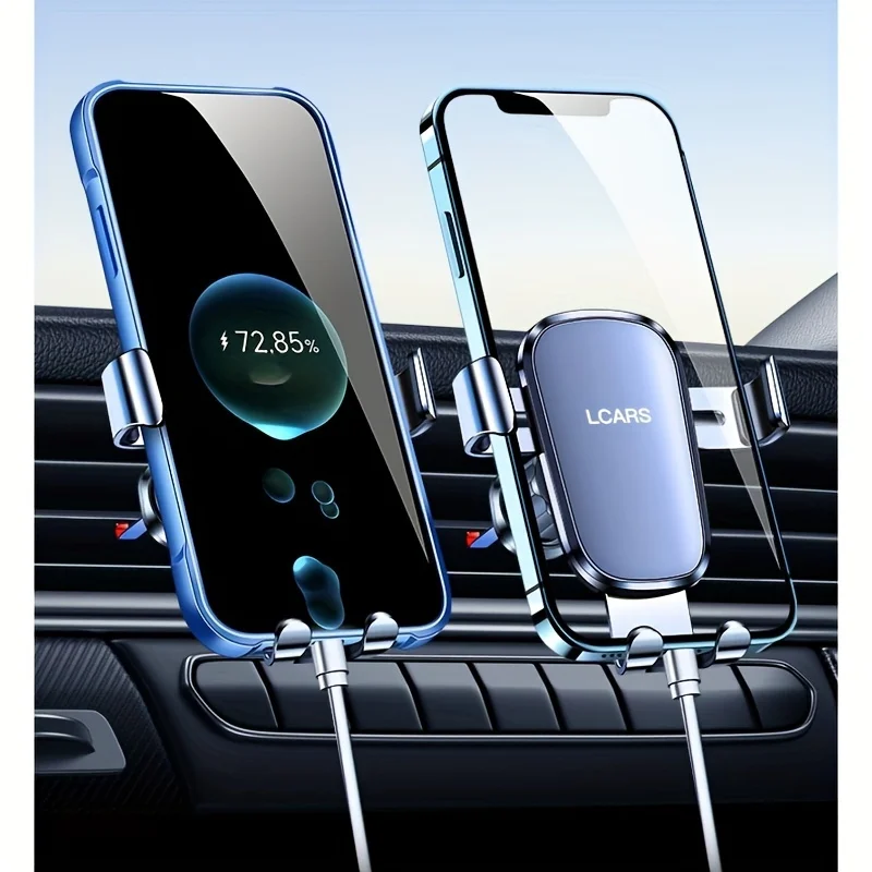 Lcars Car Phone Holder, Car Air Vent Gravity Clip Spiral Hook, Aluminum Alloy Panel Anti-Shake Multifunctional In-Car Vertical Screen Universal Navigation Support Phone Stand
