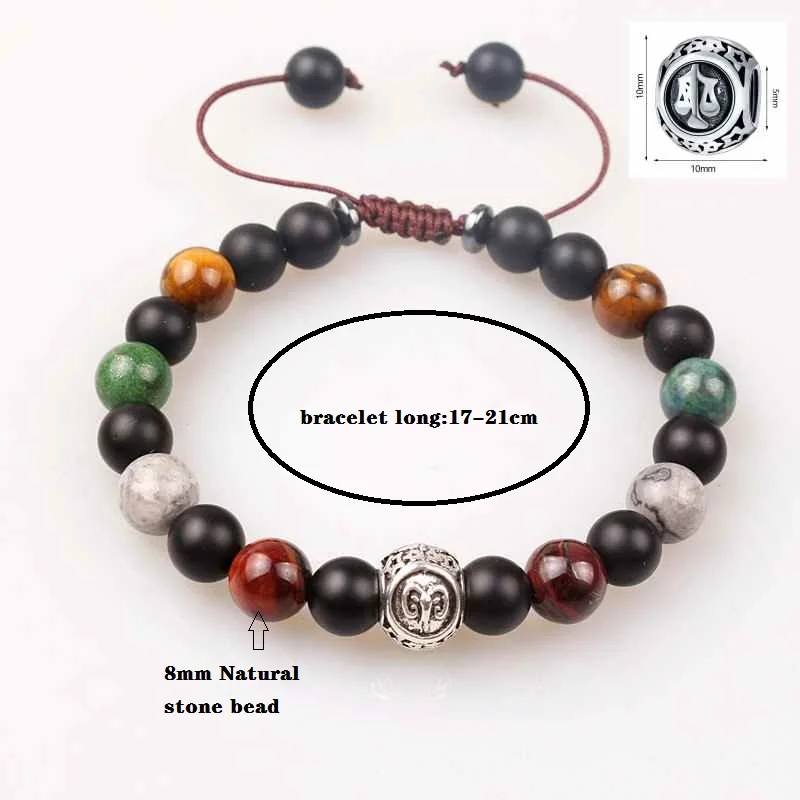 Zodiac Bracelet for Men Women,8mm Beads Natural Stone Star Sign Constellation Horoscope Bracelet