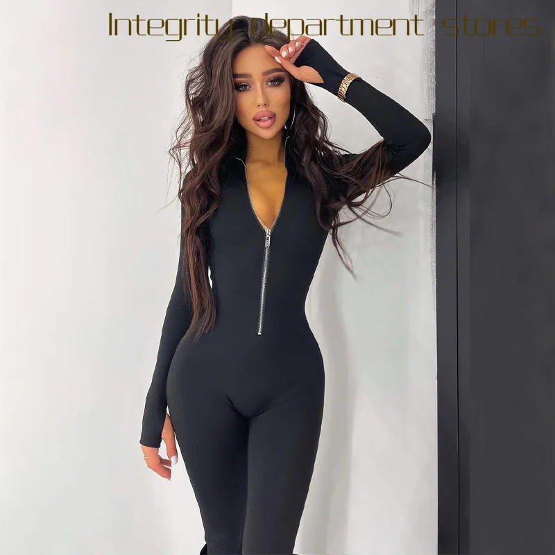 

Sexy Printed Svel Casual Zipper High Collar Onesie High Waist Straight Leg Pants Women's Spring Faion European Sle