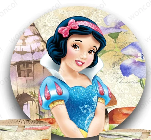 Disney Snow White Round Backdrop Princess Birthday Backdrop Snow White and The Seven Dwarfs Cylinder Cover Photography Prop