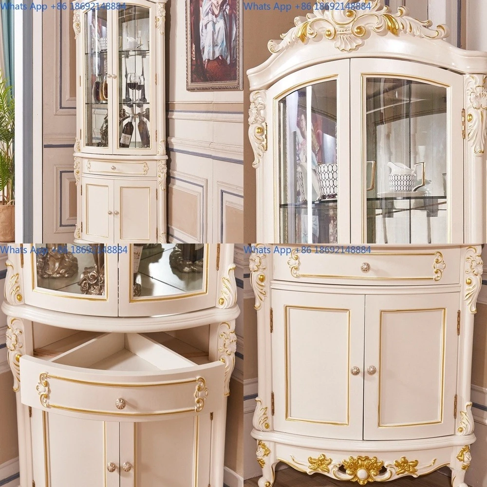 

European style solid wood wine cabinet, dining cabinet, living room corner cabinet, corner triangle cabinet against the wall