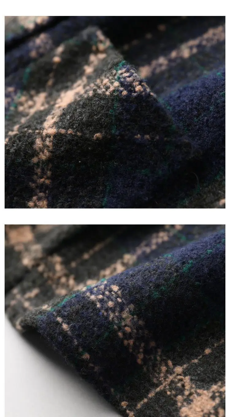 Elegant Autumn Winter Tweed Plaid Woolen Jacket Coat Vintage Notched Long Sleeve Women Office OL Cardigan Outerwer