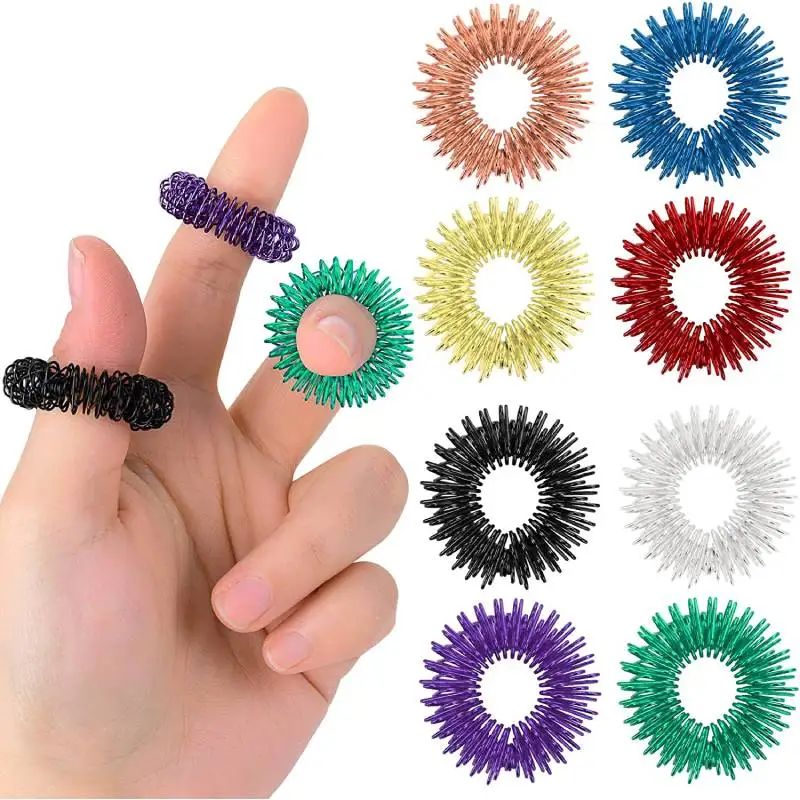 12pcs Finger Rings Set for Teens Adults Stress Reducer Massager Stress Relief Fidget Toys Acupressure Rings Spiky Sensory Toy