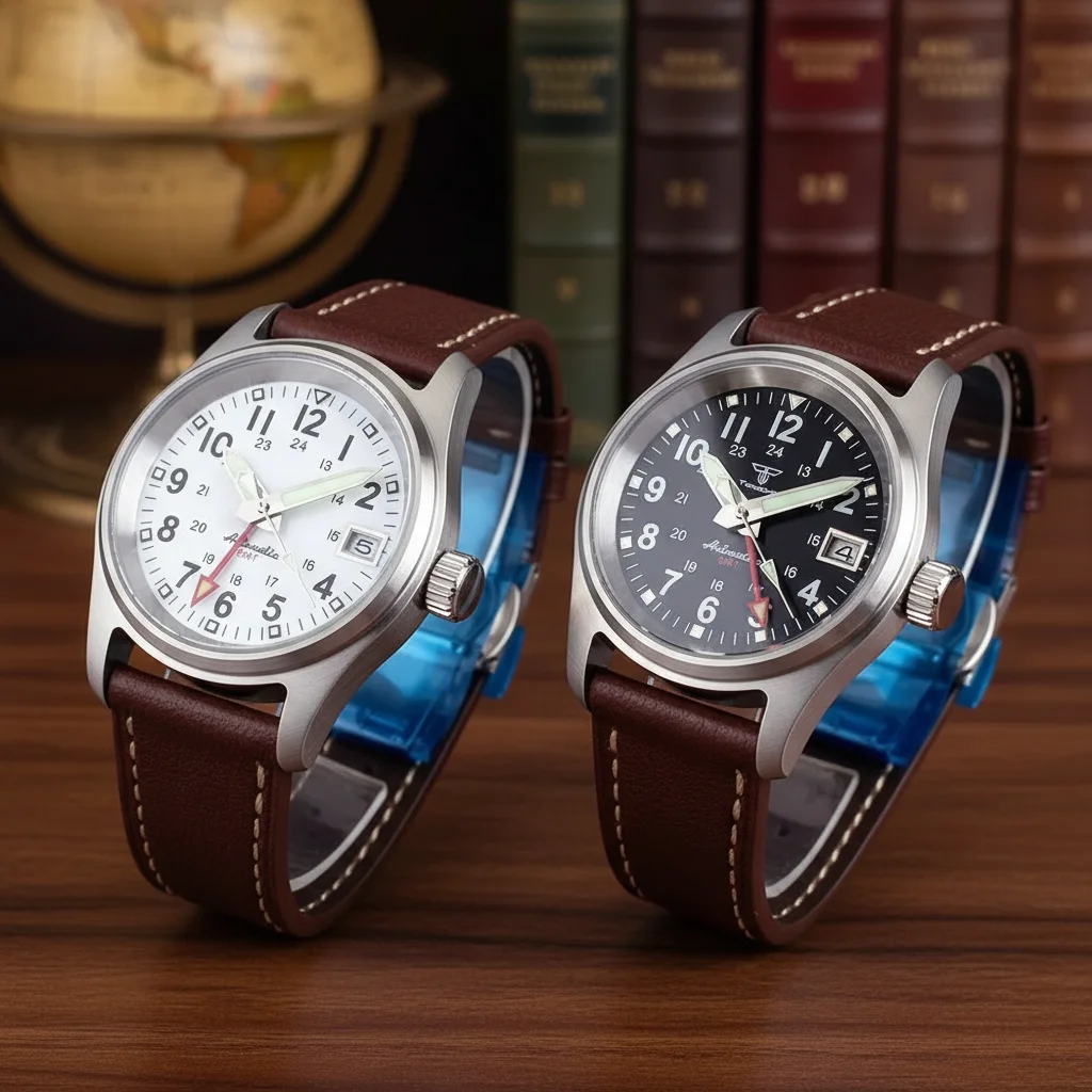 

Tandorio NH34A Pilot Watches 36mm GMT Automatic Men Watch Mechanical Waterproof Sapphire Glass Date Butterfly Buckle Luminous