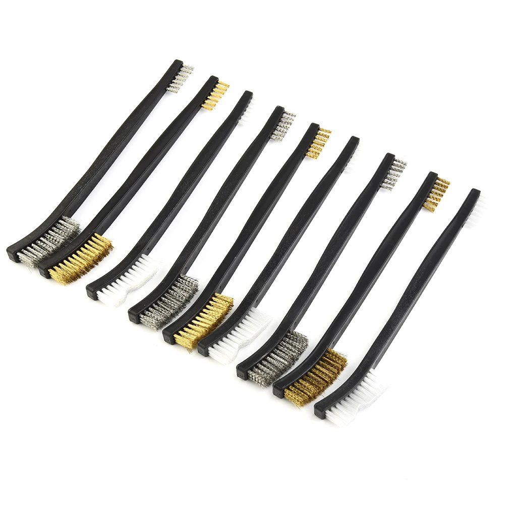 9Pcs Wire Brush Brass Nylon Steel Brushes Dual-head 17cm For Metal Rust Removal Cleaning Polishing Trimming Manual Tools