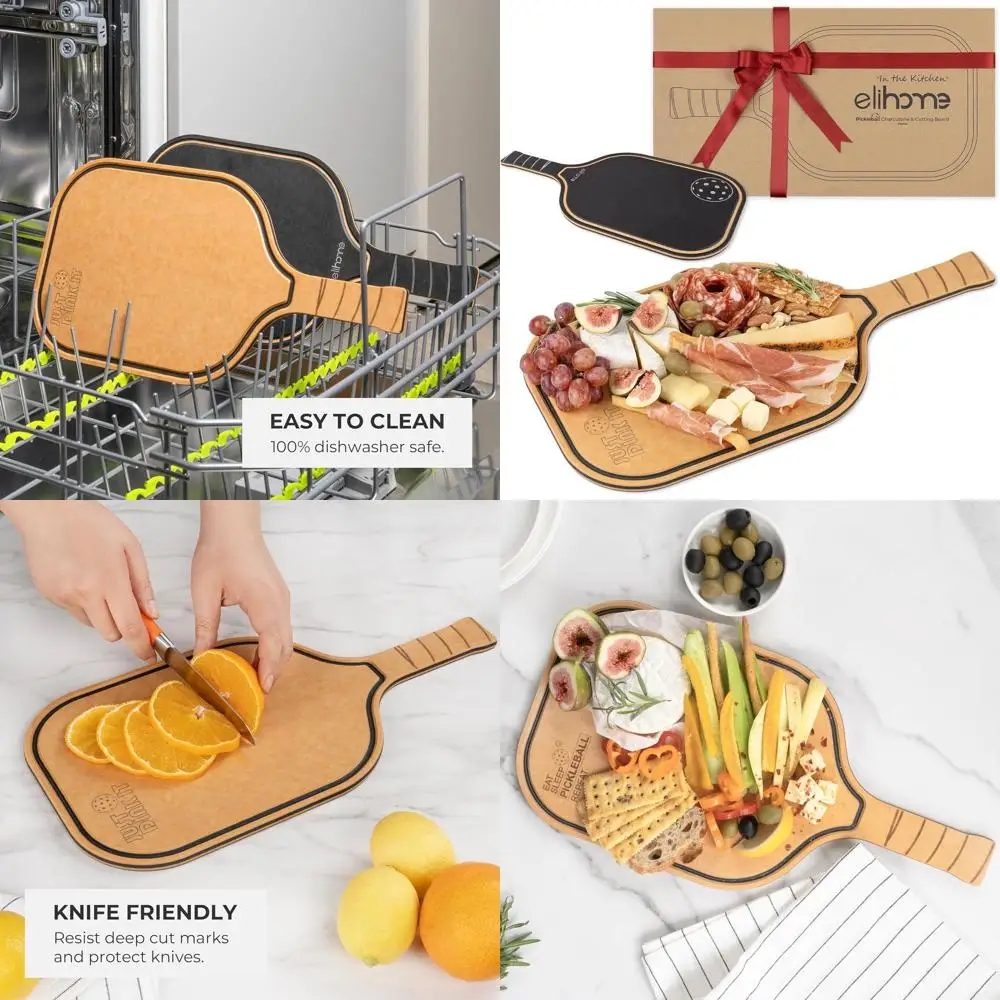 

Pickleball Charcuterie Board and Cutting Board Set, Unisex Gift, Wood Fiber 16x8.5, Paddle Shape with Handle, Dishwasher Safe, R