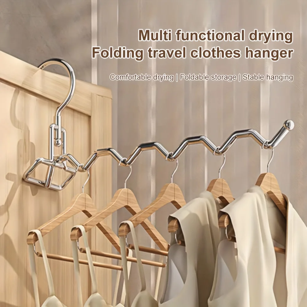

1pc Portable Clothes Drying Rack Foldable Clothes Hanger Travel Hotel Wardrobe Drawer Door Mounted Punch-free Cloth Drying Rack