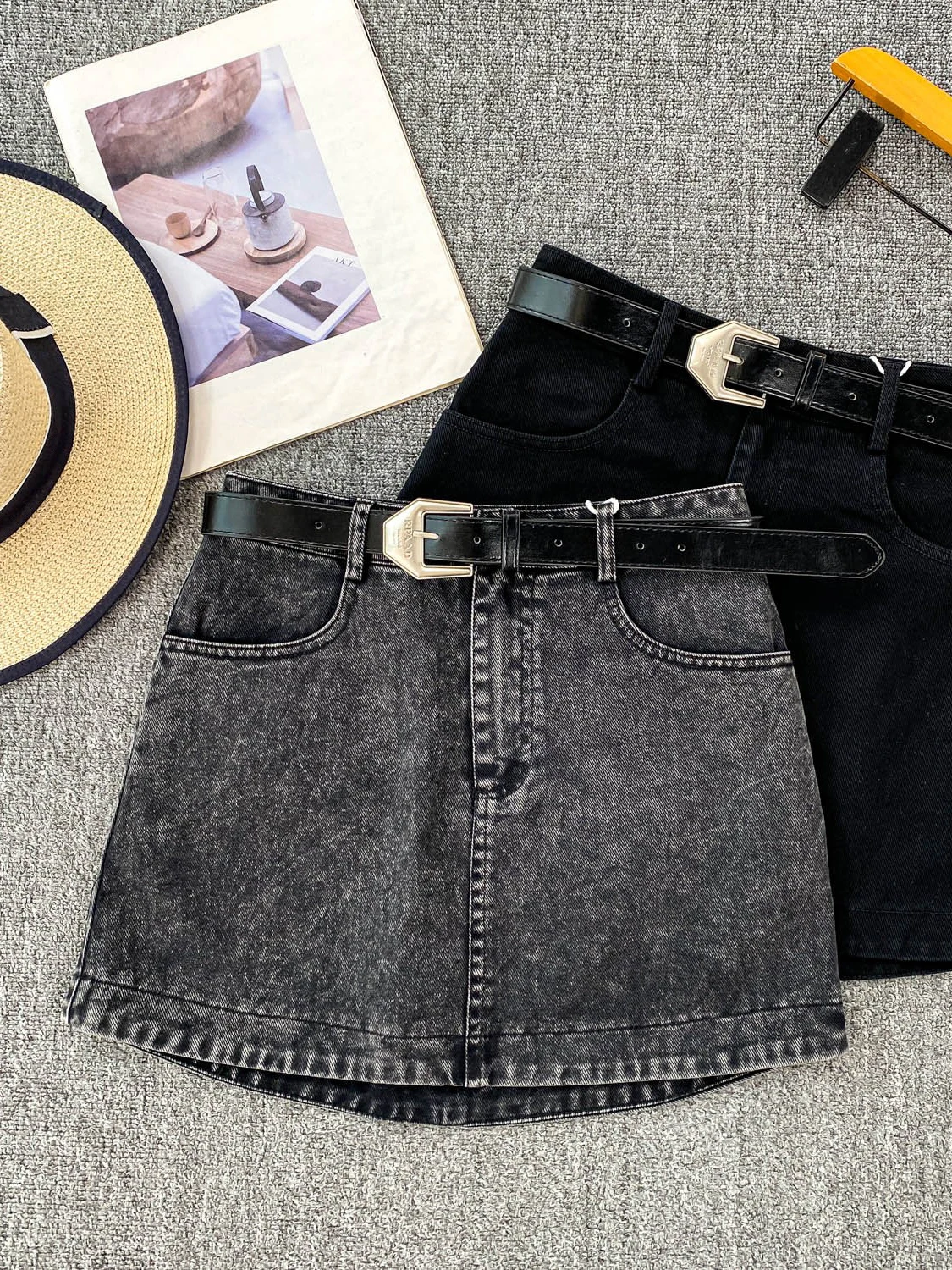 

High Waist Denim Skirt Women's Sle Prevent Exposure Sexy ort Skirts Korean Version Belted A-Line Skirts Slimming