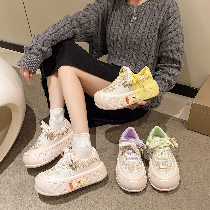 Casual Platform Sneakers Women Kawaii College Style Retro Vulcanized Shoes Women Korean Fashion Designer white sneakers women