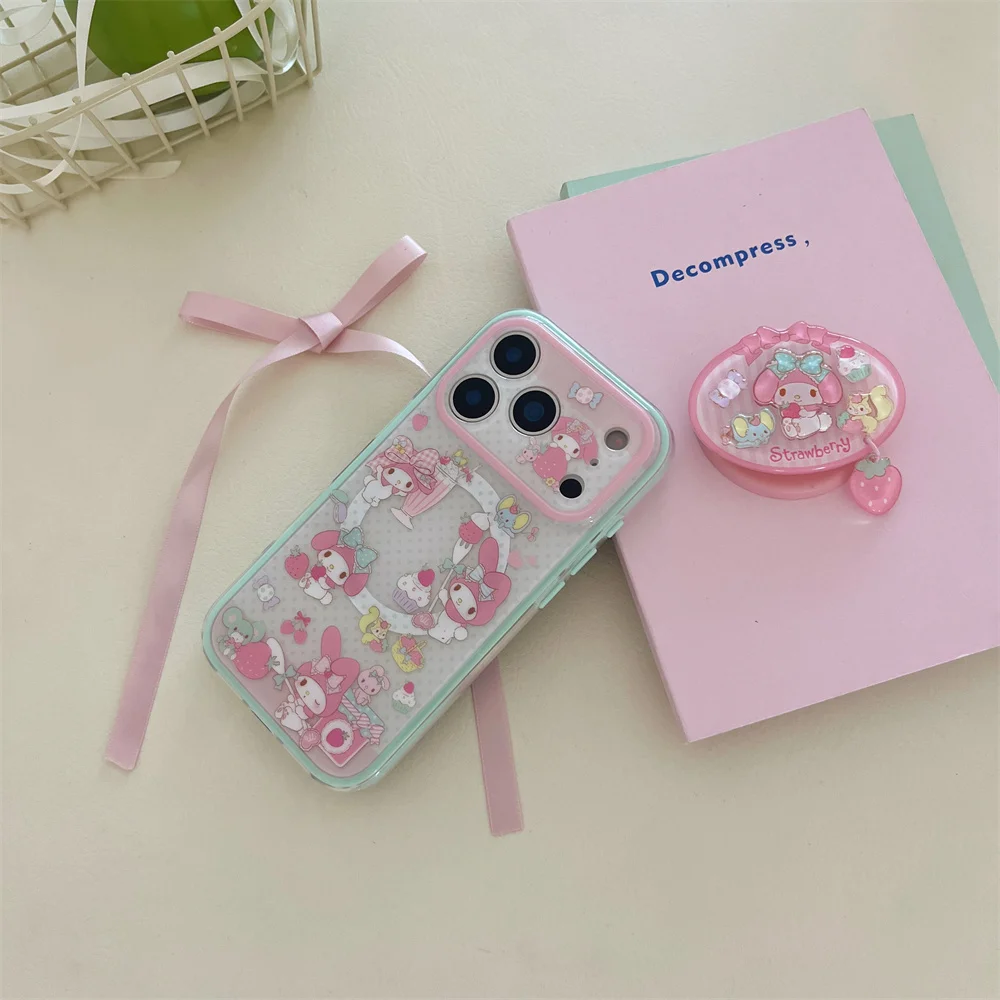 Urocze etui magnetyczne na telefon z króliczkiem z kreskówki do iPhone 17 Pro 15 14 13 16 Pro Max z uchwytem i podstawką, kompatybilne z MagSafe, Funda — zdjęcie produktu 5