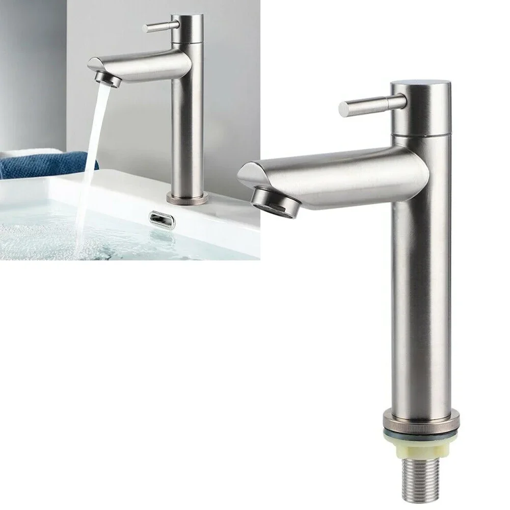 1pc Wash Basin Single Cold Sink Faucet Kitchen Sink Water Faucet 304 Stainless Steel  Bathroom Counter Basin accessories