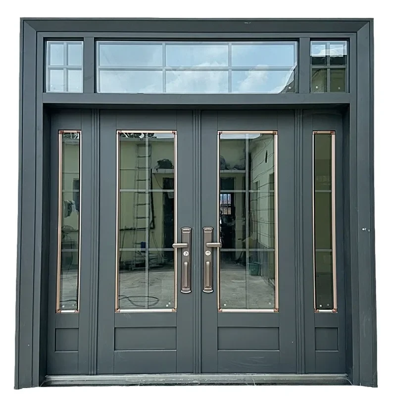 Zinc Alloy Villa Entrance Gate with Glass Panel Anti Theft Security Door for Rural Self Built House Main Entryway
