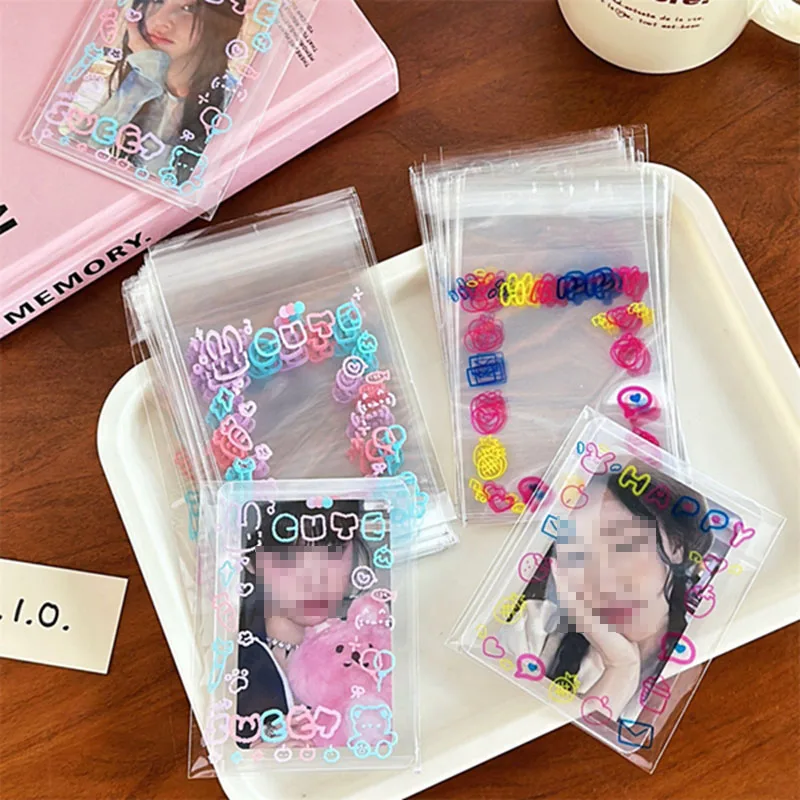 50Pcs/set Cute Cartoon Rabbit Transparent Self Sealing Bag Scrawl Minimalist Small Card Storage Protective Case Girl Guka Points