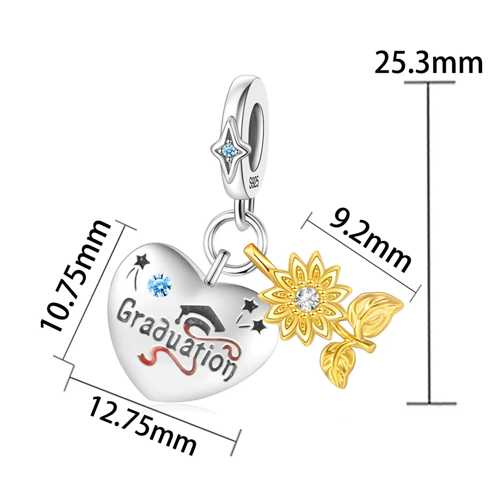 Pan Charms Original Sunflower Graduation Dangle Charm Bracelet Pendant Jewelry Graduation Gift