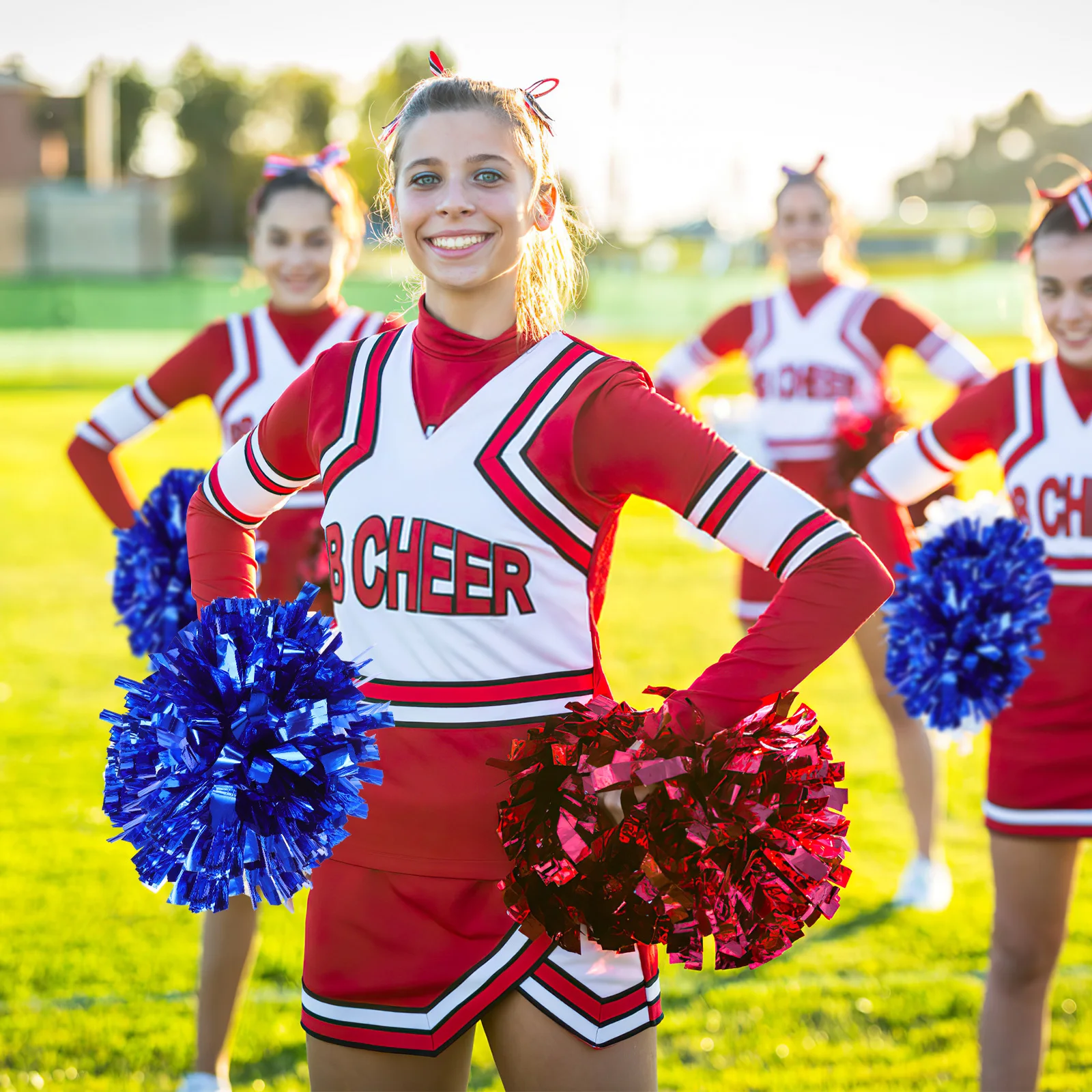 

7 Pairs Metallic Cheerleader Pom Poms Pet Material For Sports Events Party Favors Performance Props Cheering Squad Supplies