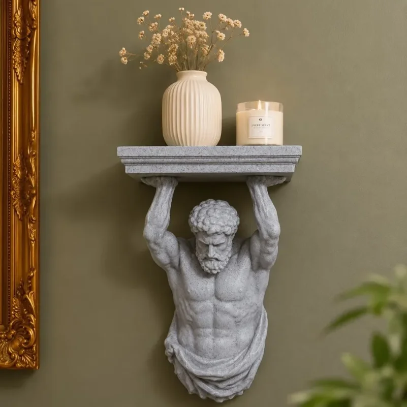 3D Printed Atlas Wall Shelf Decorative Plastic Atlas Statue Wall Bracket Wall Display Shelf Figure Wall Rack Home Decor