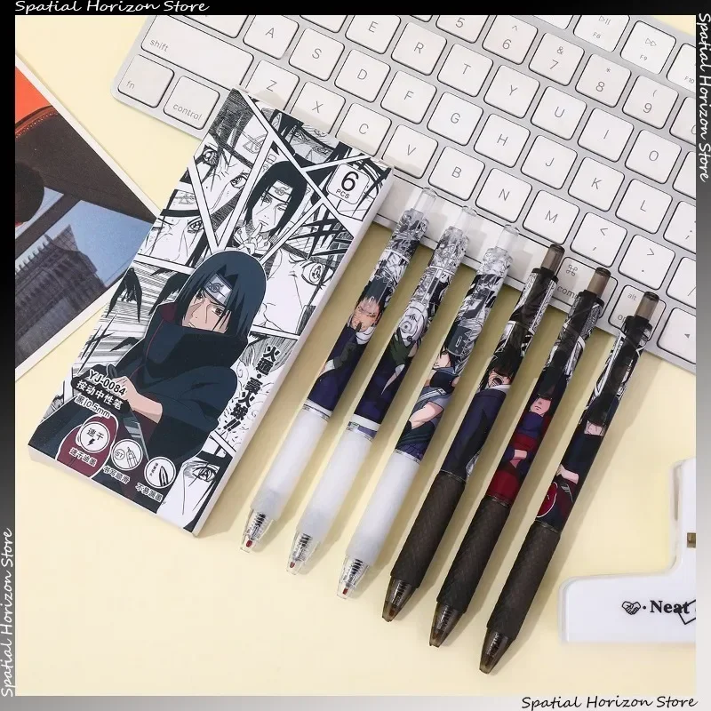 6pcs Naruto Gel Pen Set Sasuke Ballpoint Pen Uchiba Clan Cartoon Printing Writing Pen Students Stationery Office Supplies