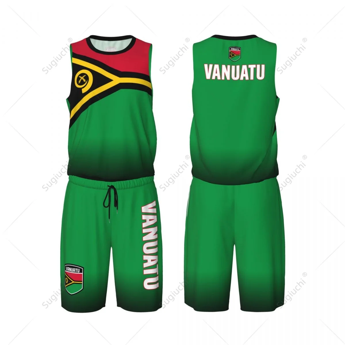 

Мужской комплект баскетбольной формы с флагом Вануату: сетчатая майка и шорты без рукавов, эксклюзивный дизайн для команды, с возможностью нанесения имени и номера, унисекс.