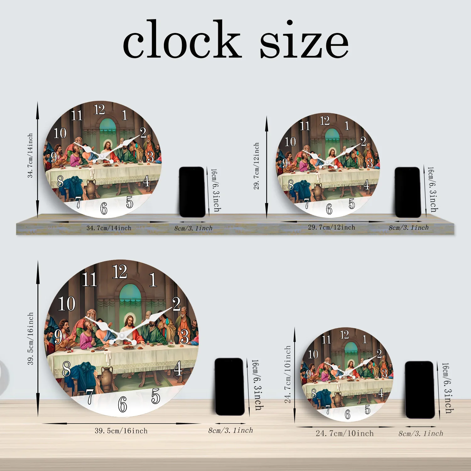 الدينية يسوع الرسل عشاء نمط ساعة حائط خشبية غرفة المعيشة غرفة نوم المطبخ ديكور المنزل ساعة حائط ساعة كوارتز صامتة هدية عيد 10 بوصة 12 بوصة 14 بوصة 16 بوصة (بدون بطاريات) #3