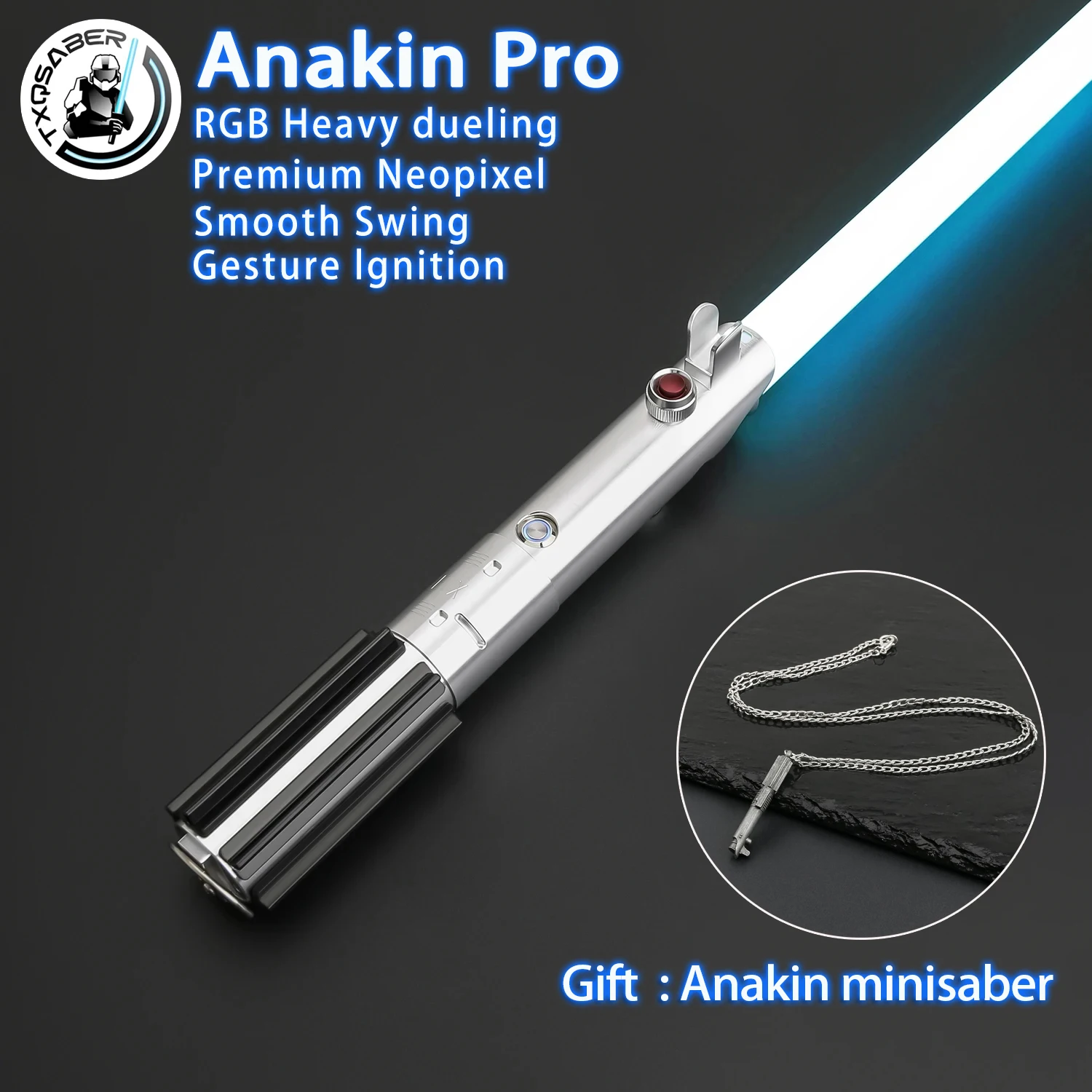 

TXQSABER Anakin Pro RGB Heavy Dueling NeoPixel Lightsaber Smooth Swing Metal Hilt with Strap Blaster Force Cosplay Gifts
