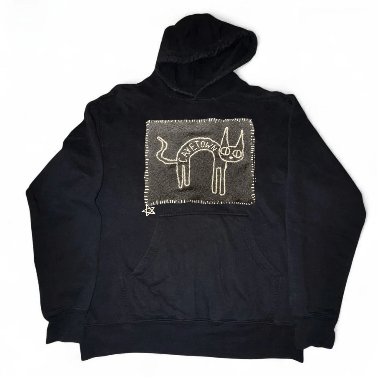 

Тяжелое хлопковое худи 450 г, ручная работа, пэчворк, мультяшный американский ретро-стиль, удлиненное, теплое, молодежное, повседневное, модное...