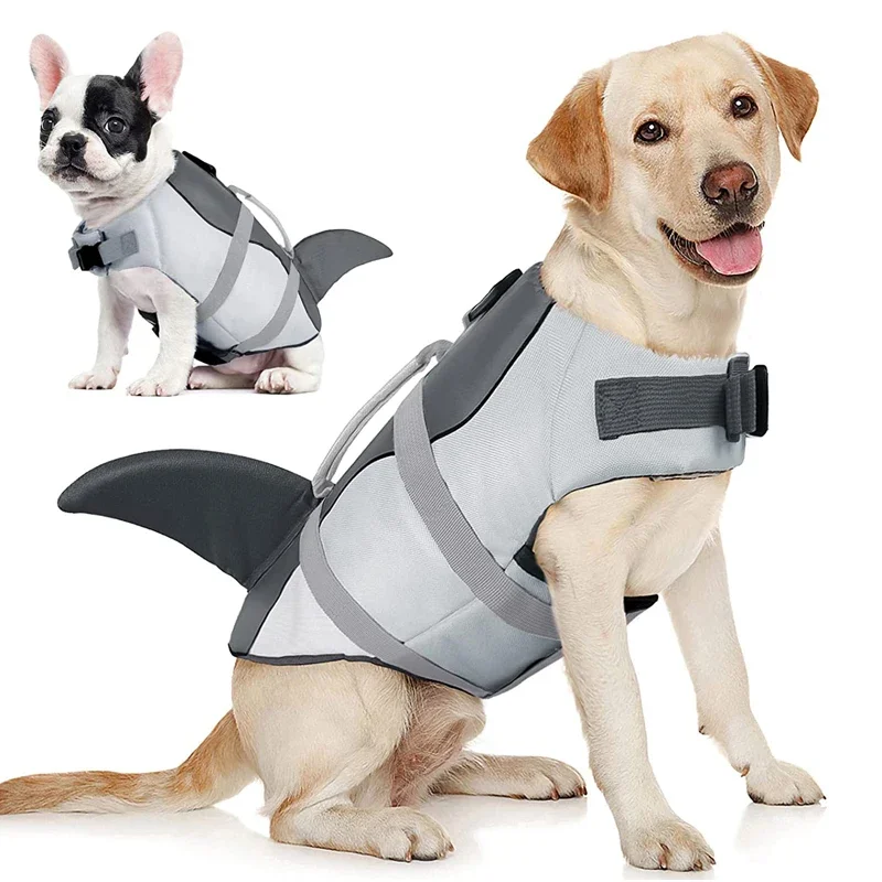 

Pet shark cartoon swimsuit, dog swimming safety, large, medium and small dog buoyancy vest