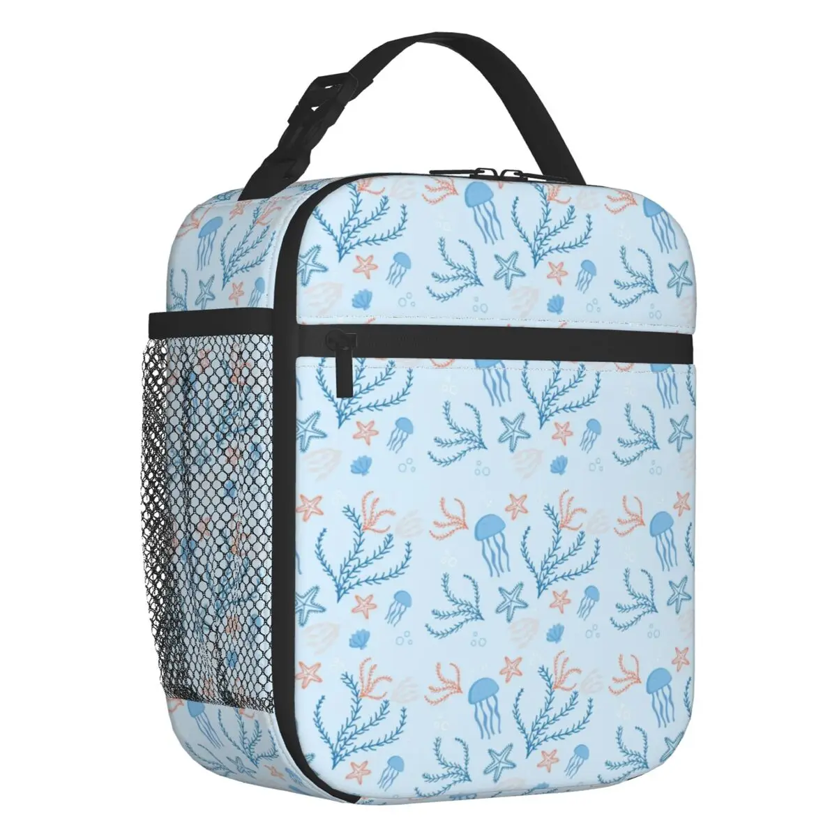 Custom Sea Blue Jellyfish Pattern Lunch Bag Women Cooler Thermal Insulated Lunch Boxes for Kids School