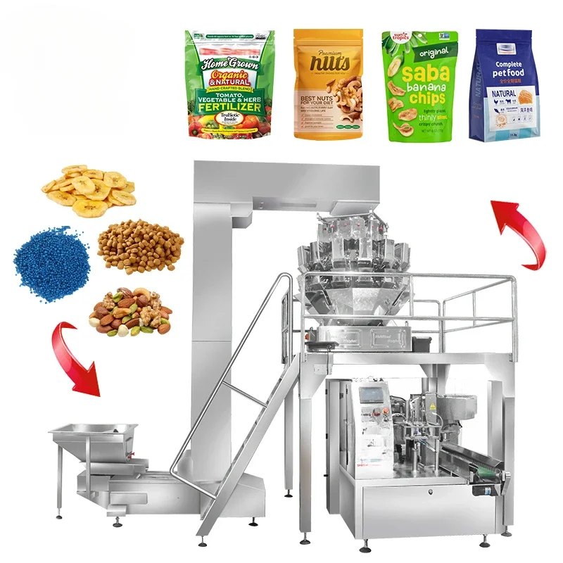 Custom Nuts Filling And Pet Food Almond Cashew Animal Feed Organic Fertilizer Seed Banana Chips Candy Pouch Bag Packing Machine