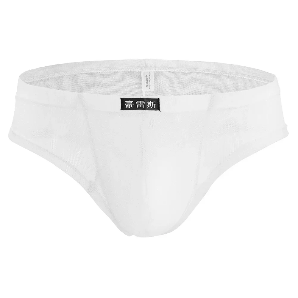 Men Sexy Low Waisted Transparent Mesh Underpants Stretch Breathable Briefs Underwear Pouch Breathable Solid Male Briefs Shorts