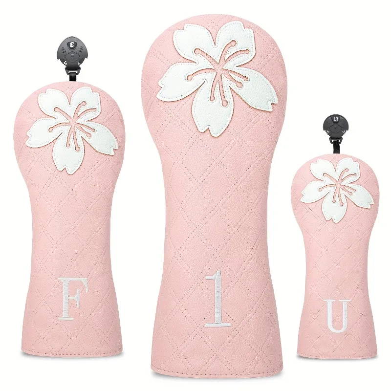 غطاء رأس نادي الجولف الوردي، تصميم زهر الكرز - مادة البولي يوريثان المقاومة للخدش، غطاء رأس نادي الجولف، غطاء رأس