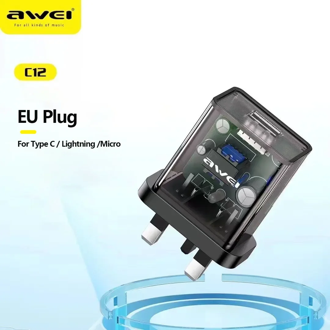 Awei US/UK Plug Mini Travel Charge Adapter With 1M Charging Cable for iOS and Android Mobile Phone Fast Charging Charger 2023NEW