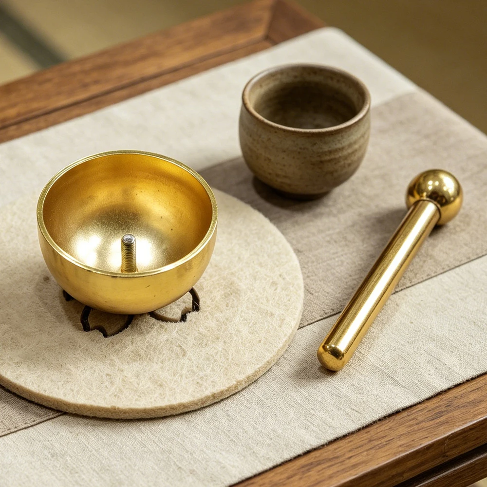 Mini Singing Bowl Set 2Pcs Sound Bowl Meditation Bowl with Mallet Cushion Gold Tone Yoga Mindfulness Stress Relief Relaxation Home Decor Desk Ornament Room Decor Zen Decor Altar Decor Table Centerpiece Collectible Office Decor Bedroom Decor Christmas Gift