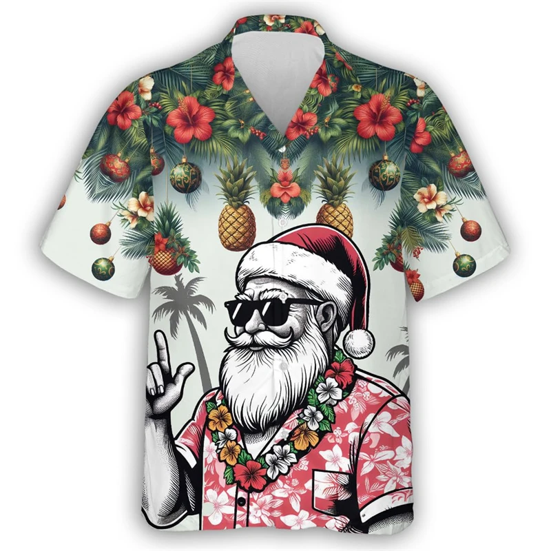 Hilarious Santa Claus 3D Printed Short Sleeve Shirts For Men Clothes Christmas Man Beach Shirt Hawaiian Xmas Gifts Button Tops