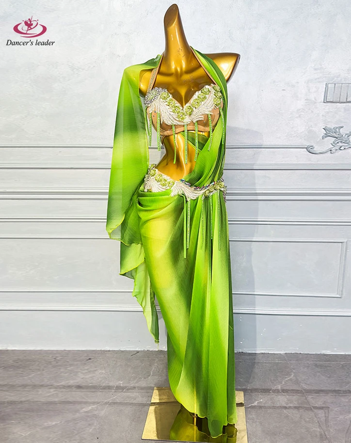 زي الرقص الشرقي حجر الراين الإناث الكبار الراقية معلقة الرقبة الجوف شق تنورة طويلة أداء السامبا فستان فلاش عالية