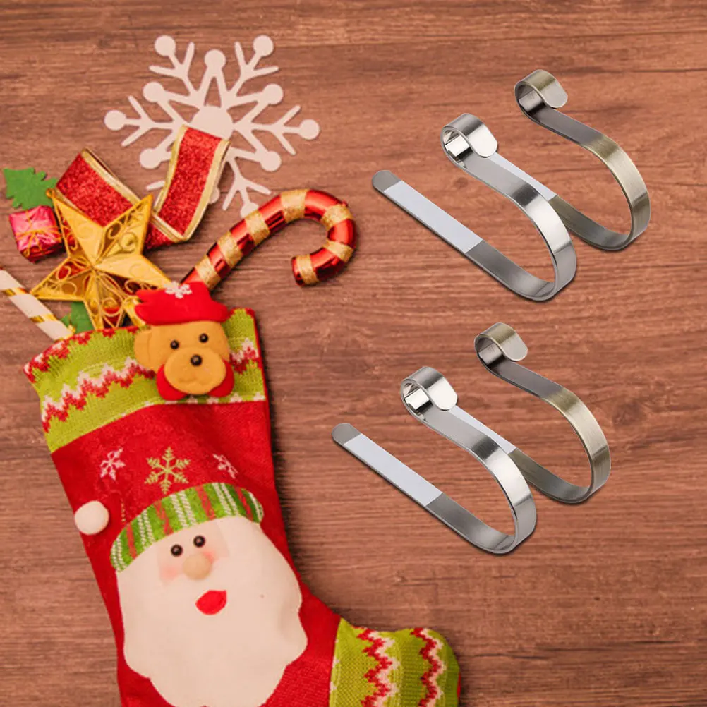 

4pcs Christmas Sock Holders Fireplace Xmas Sock Hanging Hooks Zinc Alloy Lightweight Hanging Accessories For Stockings Lights