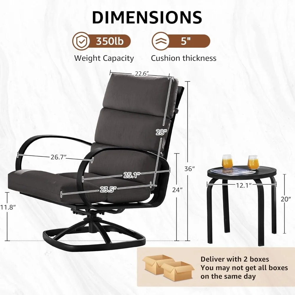 Patio Bistro Set, 3-delige draaibare zweefvliegtuig schommelstoelen voor buiten, conversatiemeubilair met 2 rockers met hoge rugleuning, 1 metalen tafel