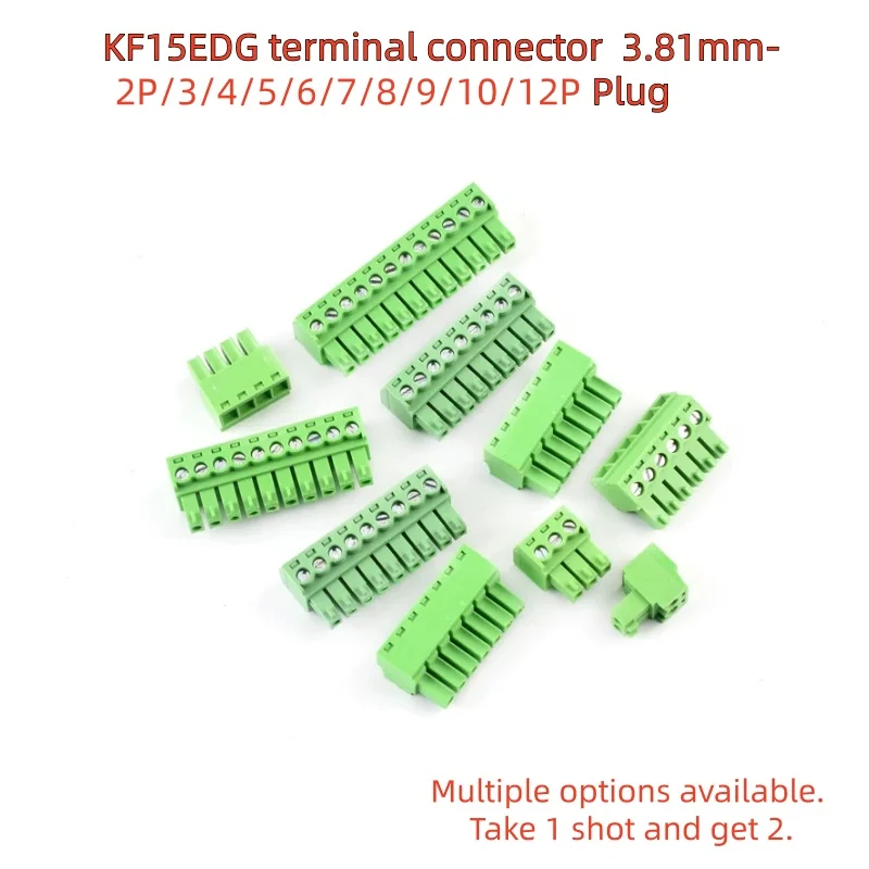 2pcs 3.81MM 2EDG 15EDG 2/3/4/5/6/7/8/9/10/12 Pin Screw Terminal Block Connector Pitch Plug+Straight/Curved Needle Pin Socket