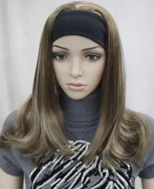 Brown Headband 3/4 Wigs Synthetic Straight for Women Ladies Daily Hair Wig