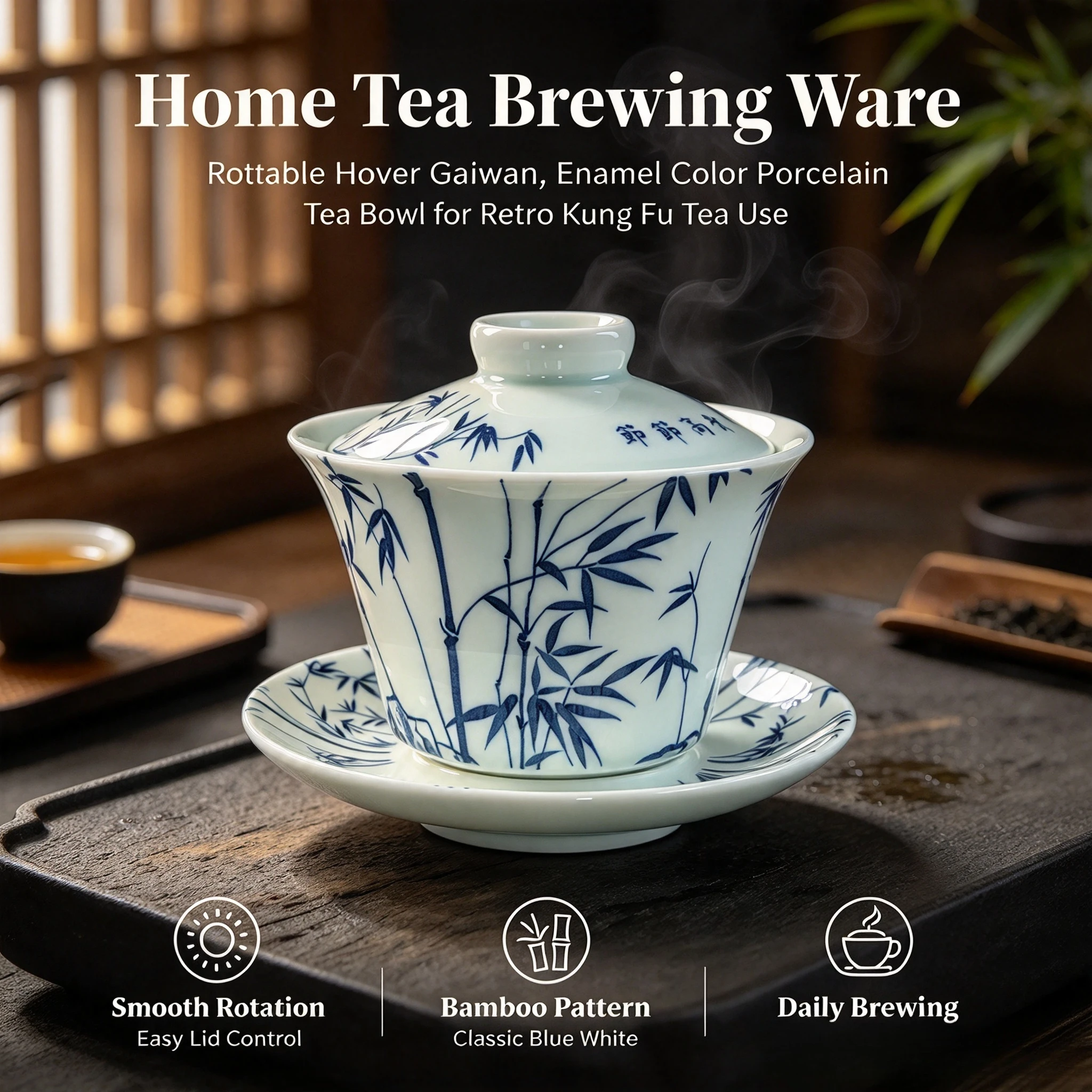 Rotatable Hover Gaiwan Enamel Color Porcelain Tea Bowl Retro Palace Style Kung Fu Tea Ware for Home Tea Brewing Use