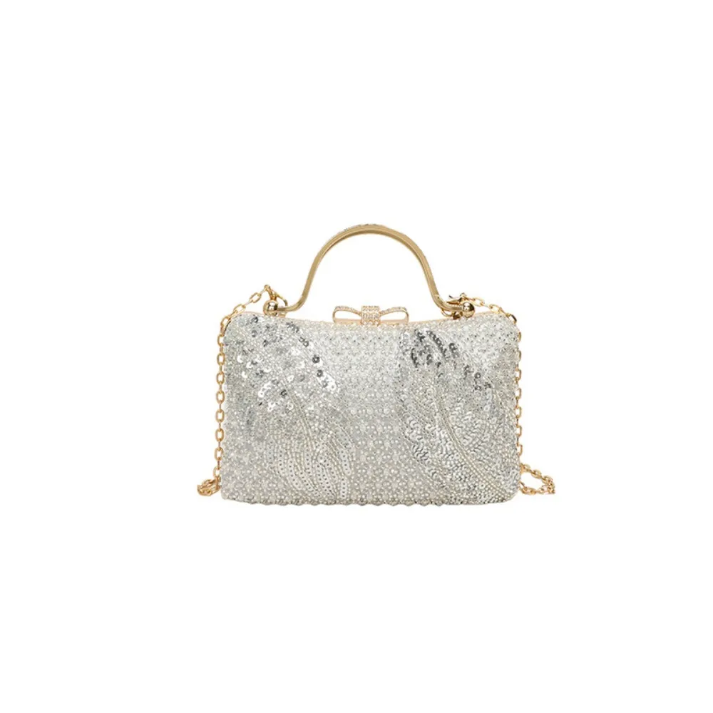 

Вечерняя банкетная сумка в стиле ретро с металлической верхней ручкой, блестящий женский клатч, кошелек, большая вместительная сумка через плечо с цепочкой, свадебная сумка