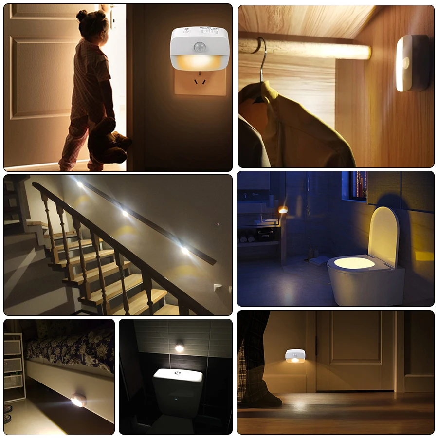 Veilleuse à détecteur de mouvement, prise UE, détecteur de mouvement, lampe à douille, batterie LED 62, chevet, Cisco, allée, couloir, escalier, 220V