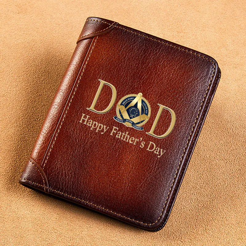 

High Quality Genuine Leather Wallet Masonic Faith Hope Charity DAD Printing Standard Short Purse BK3690