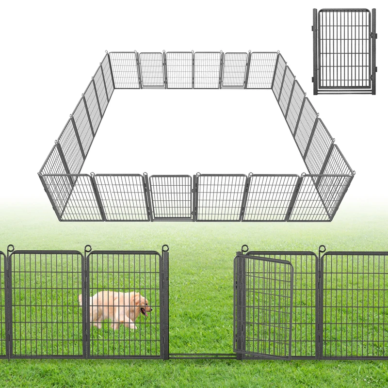 Decorative Metal Dog Fence Panel Garden Fence with Gate 40 in(H) X 54ft(L) Outdoor No Dig Fences 24 Panels Animal Barrier Fence