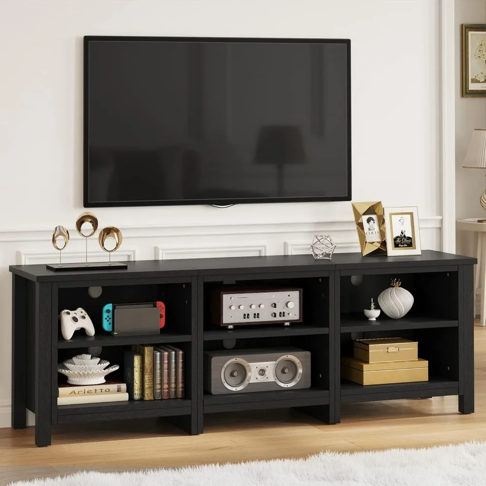 Modern TV Stand for TV up to 80/75/70/65 Inch, Classic Detachable 6 Cubby Media Entertainment Center Console Table with 6 Open